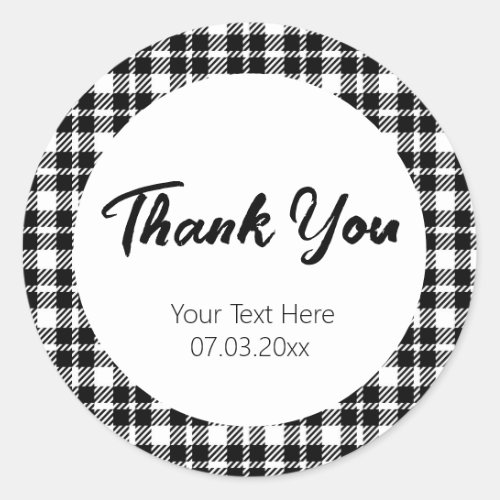 Simple black and white plaid gingham pattern classic round sticker