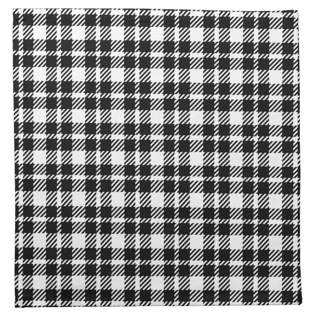 Simple black and white plaid gingham pattern cloth napkin (Front)