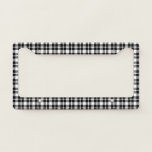 Simple black and white plaid gingham pattern license plate frame