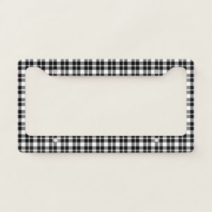 Simple black and white plaid gingham pattern license plate frame
