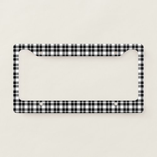 Simple black and white plaid gingham pattern license plate frame