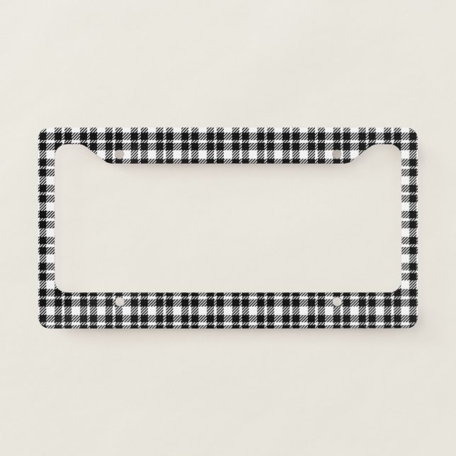 Simple black and white plaid gingham pattern license plate frame (Front)