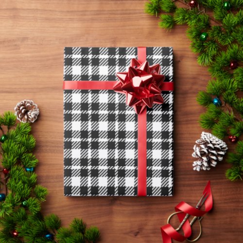 Simple black and white plaid gingham pattern wrapping paper