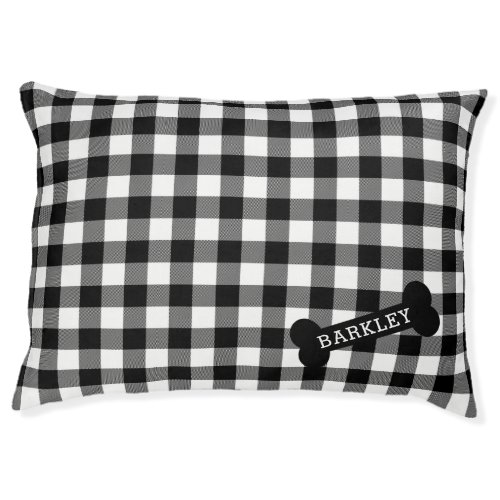 Simple Black and White Plaid Personalized Pet Bed