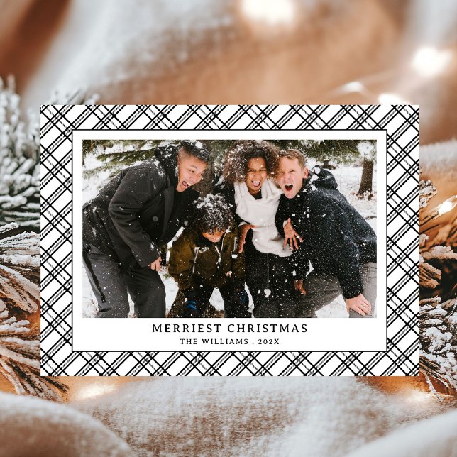 Simple Black and  White Plaid Photo Christmas Holiday Card (Creator Uploaded)