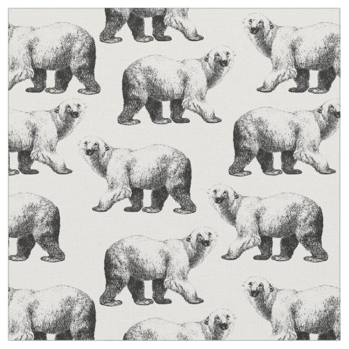 Simple Black and White Polar Bear Printed Fabric