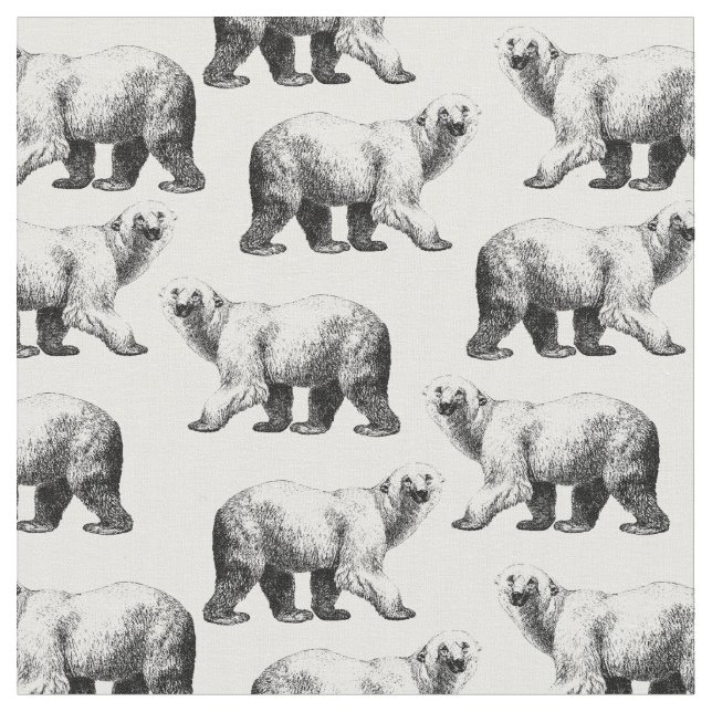Simple Black and White Polar Bear Printed Fabric (Close Up)