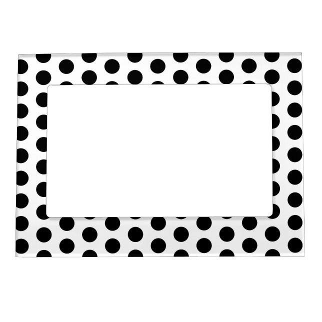 Simple Black and White Polka Dot Basic Pattern Magnetic Photo Frame (Front)