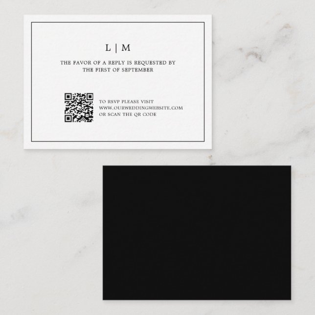 Simple Black and White QR Code Budget Wedding RSVP Note Card (Front/Back)