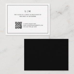 Simple Black and White QR Code Budget Wedding RSVP Note Card