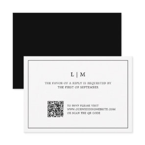 Simple Black and White QR Code Elegant Wedding RSVP Card