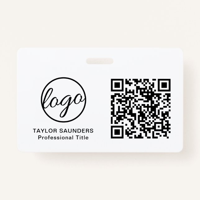 Simple Black and White QR Code Employee ID Badge (Front)