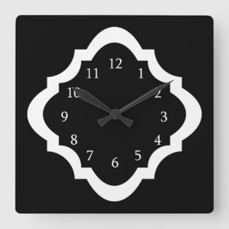 Simple Black And White Quatrefoil Pattern Square Wall Clock