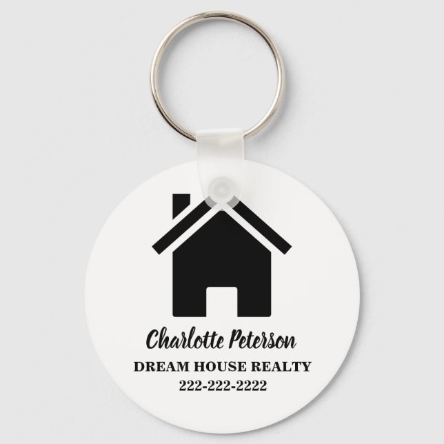 Simple Black And White  Real Estate Agent Keychain (Front)