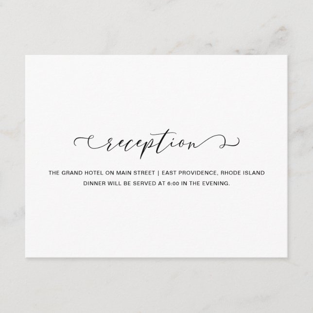 Simple Black and White Reception Wedding Enclosure Card (Front)