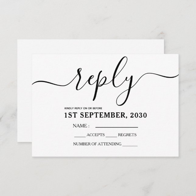 Simple Black And White Reply RSVP Card (Front/Back)