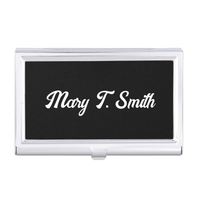 Simple Black and White Retro Script Cursive Name Business Card Case (Front)