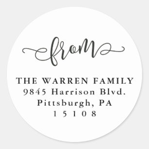 Simple black and white return address classic round sticker