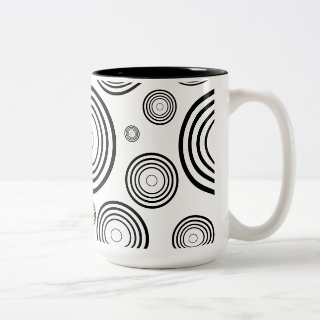 Simple Black and White Rings Two-Tone Coffee Mug (Right)