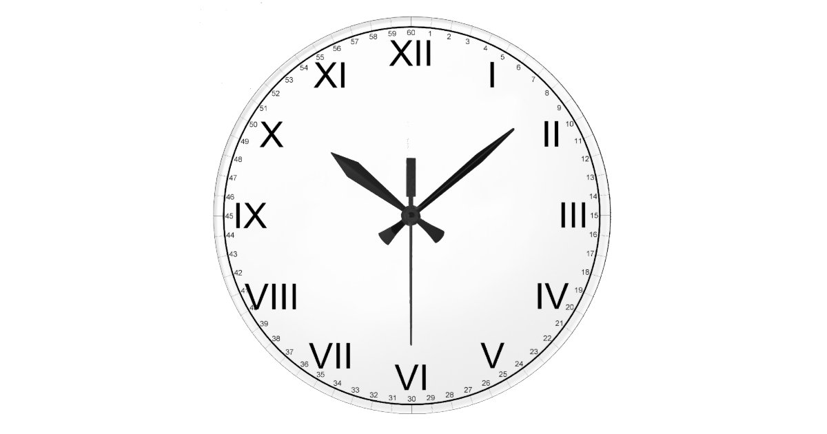 Simple Black And White Roman Numerals Large Clock Zazzle Com