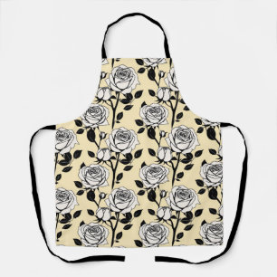 Simple Black And White Roses In A Graphic Style Apron