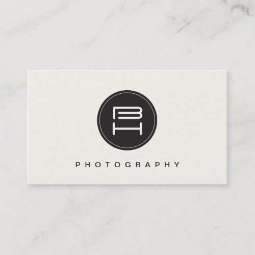 Simple Black and White Round Monogram Emblem Business Card
