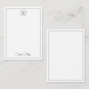 Simple Black and White Sand Dollar Personalized Note Card