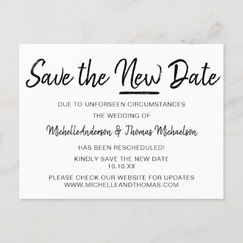 Simple Black and White Save the New Date Announcement Postcard