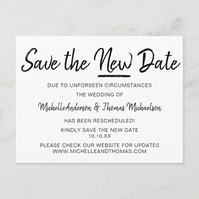 Simple Black and White Save the New Date Announcement Postcard (Front)
