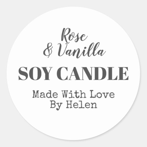 Simple Black And White Scented Soy Candle Classic Round Sticker