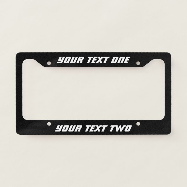 Simple Black and White Sci-Fi Font Text Template License Plate Frame (Front)
