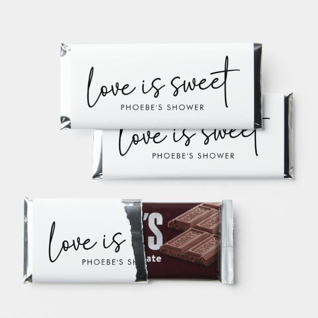 Simple Black and White Script Bridal Shower Large Hershey Bar Favors (Front)