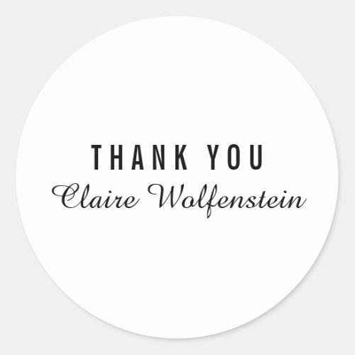 Simple Black and White Script Business Thank You Classic Round Sticker