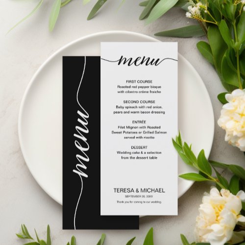 Simple Black and White Script Custom meals Wedding Menu