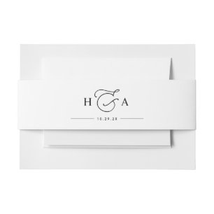 Simple Black and White Script Monogram Wedding Invitation Belly Band