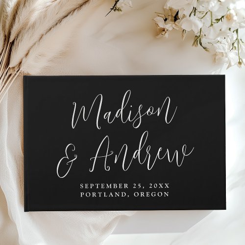Simple Black and White Script Photo Wedding Guest Book