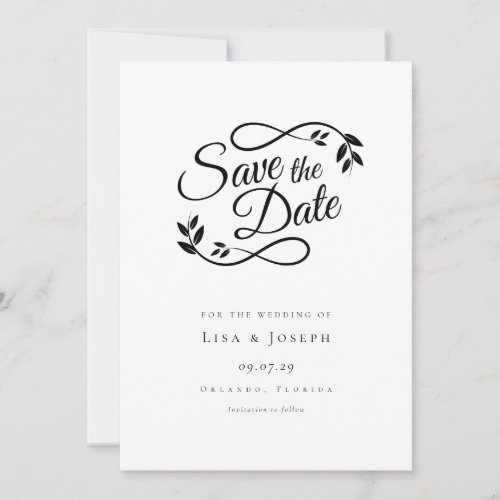 Simple Black and White Script Save The Date