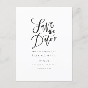 Simple Black and White Script Save the Date Announcement Postcard