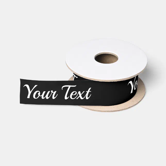 Fun Script Ribbon Simple Black and White Script Text Template Satin Ribbon | Zazzle