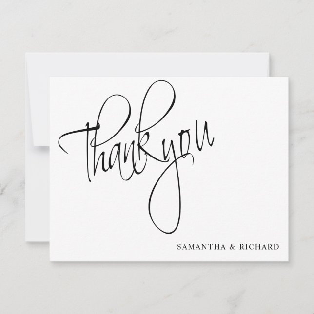 Simple Black And White Script Thank You Note Card (Front)