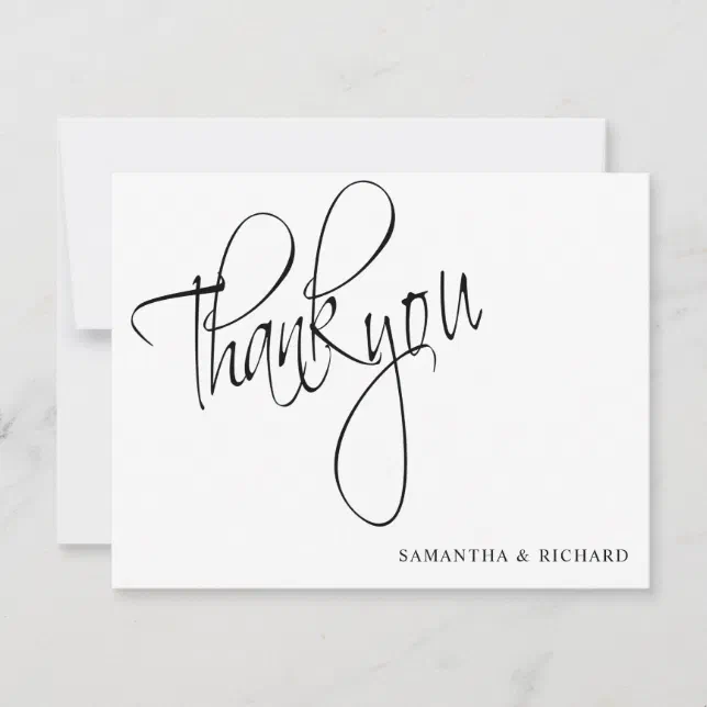 Simple Black And White Script Thank You Note Card | Zazzle