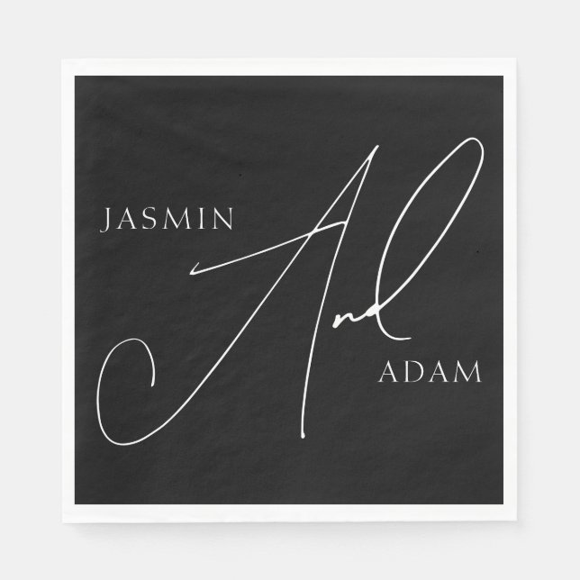 Simple Black and White Script Typography Wedding Napkins (Front)