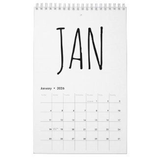 Simple Black and White Script Writing Calendar