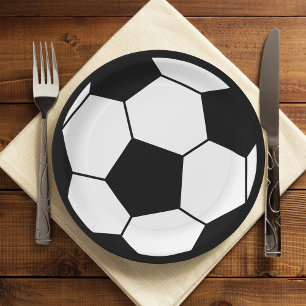 Simple Black and White Soccer Ball Party Paper Plates