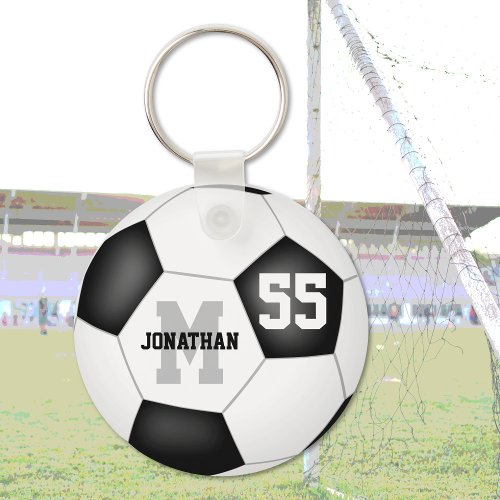 simple black and white soccer ball personalized keyring