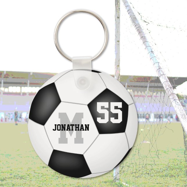 simple black and white soccer ball personalized keychain (Creator Uploaded)