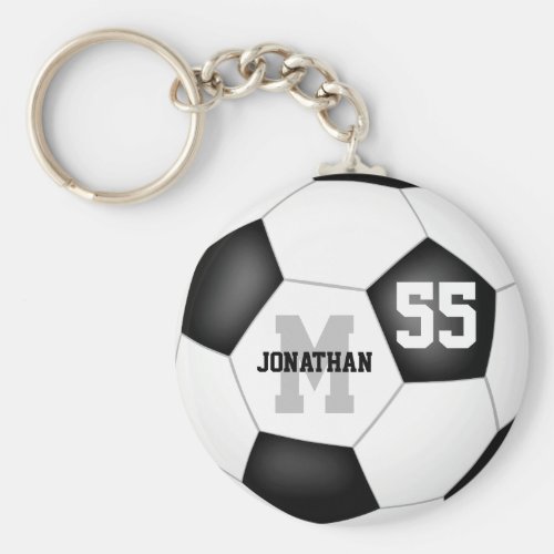 simple black and white soccer ball personalized keychain