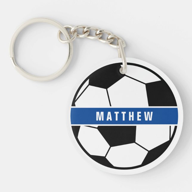 Simple Black and White Soccer Football Monogram Keychain (Front)
