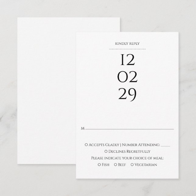 Simple Black And White Special Date Wedding RSVP Card (Front/Back)