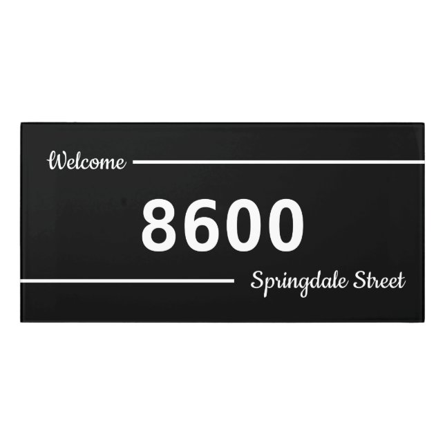 Simple Black and White Street Address Welcome Door Sign (Classic Front)